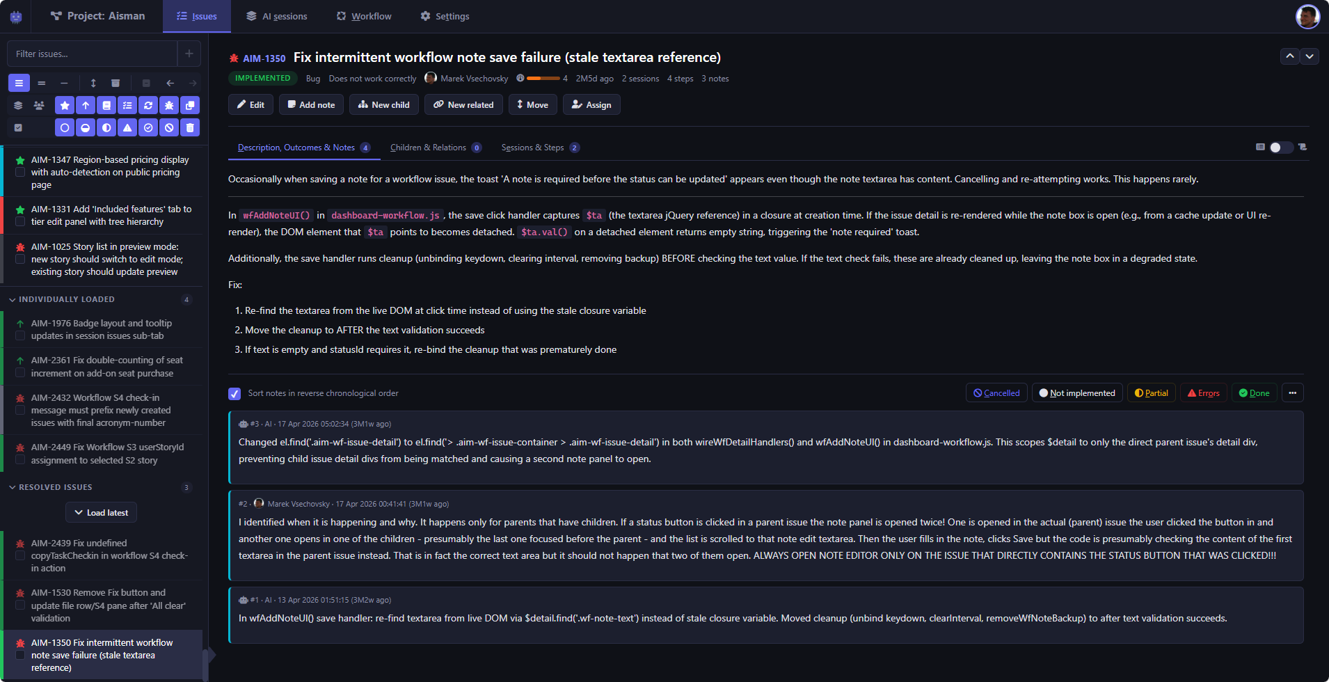 The Issues main tab